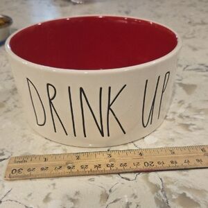Rae Dunn Red and White 'Drink Up' Dog Pet Bowl